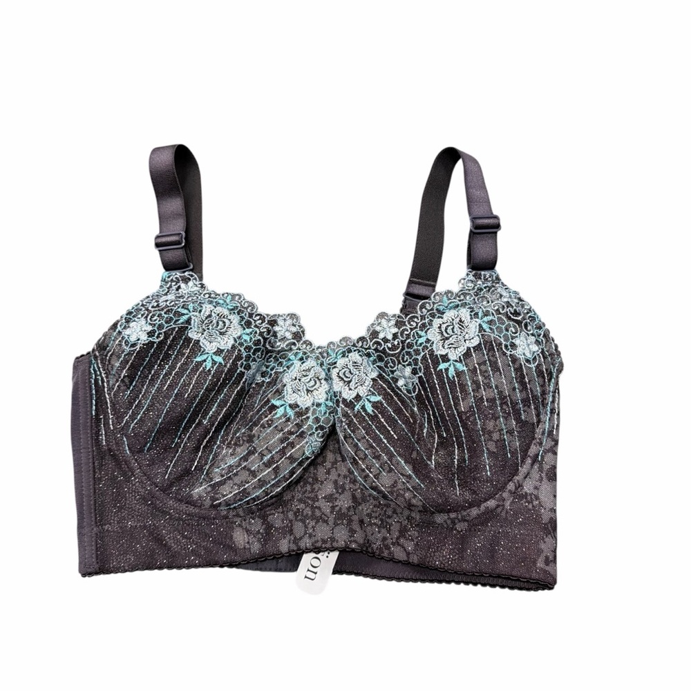 NWT Poison Lingerie Poise Longline Lace Bustier Bra 34D Black Teal